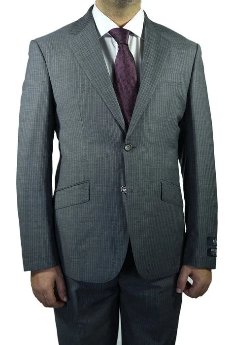 Men's luxury grey wool tuxedo for wedding -Berragamo "Modern" Grey Pinstripe Slim Fit Suit