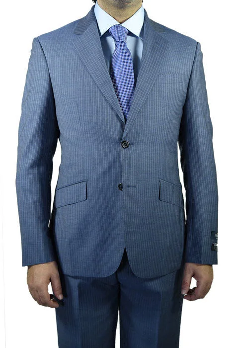 Men's formal tuxedo with satin collar -Berragamo "Modern" New Blue Pinstripe Slim Fit Suit