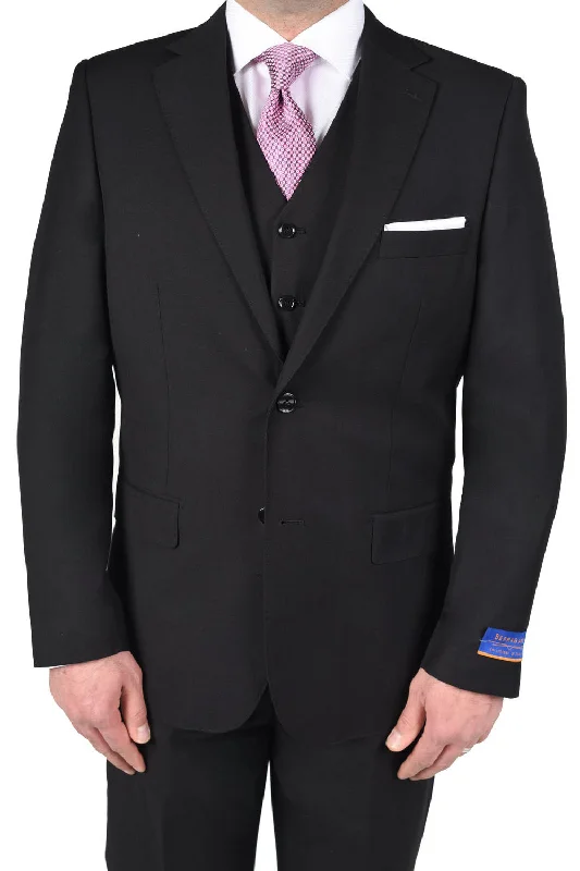 Men's grey tuxedo rental for business event -Berragamo "Napoli" Solid Black 2-Button Notch Suit