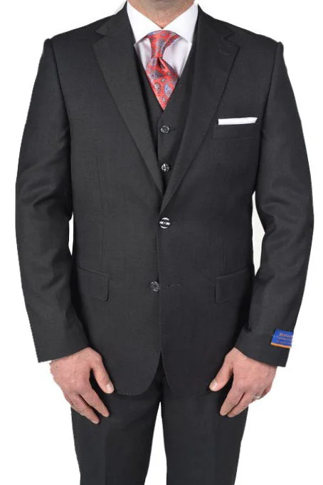 Men's slim fit designer tuxedo for wedding guests -Berragamo "Napoli" Solid Charcoal 2-Button Notch Suit