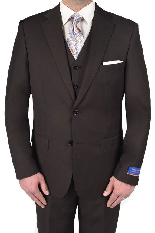 Men's tailored wool tuxedo for dinner -Berragamo "Napoli" Solid Dark Brown 2-Button Notch Suit