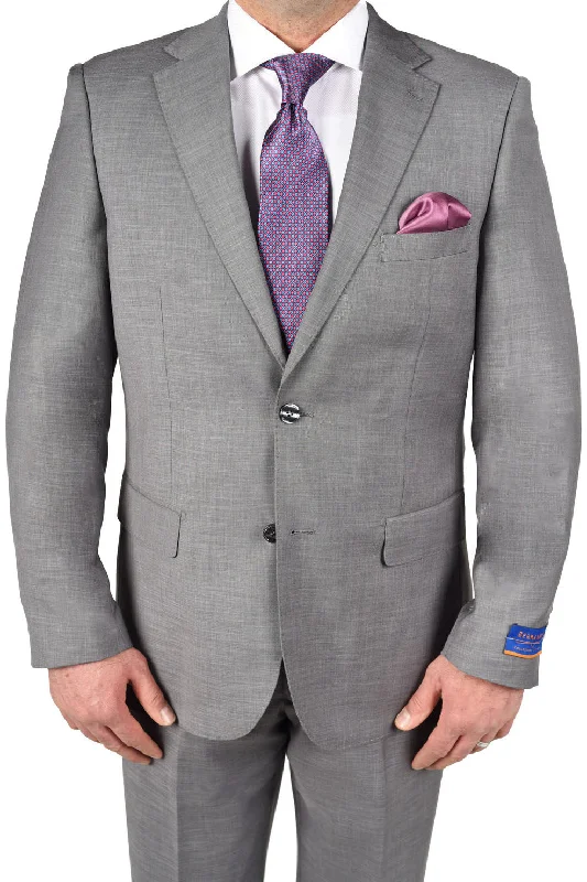 Men's grey tuxedo for office party -Berragamo "Napoli" Light Grey 2-Button Notch Sharkskin Suit