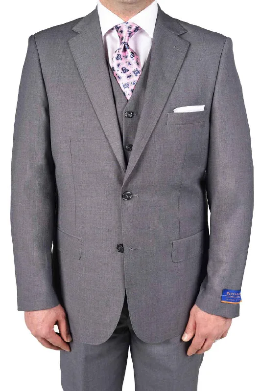 Men's formal tuxedo jacket for wedding events -Berragamo "Napoli" Solid Medium Grey 2-Button Notch Suit