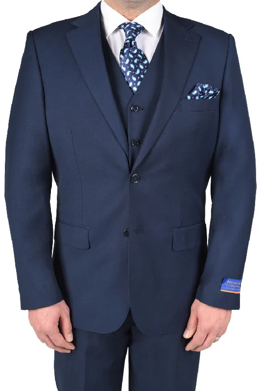 Men's classic tuxedo jacket with satin collar -Berragamo "Napoli" Solid New Blue 2-Button Notch Suit