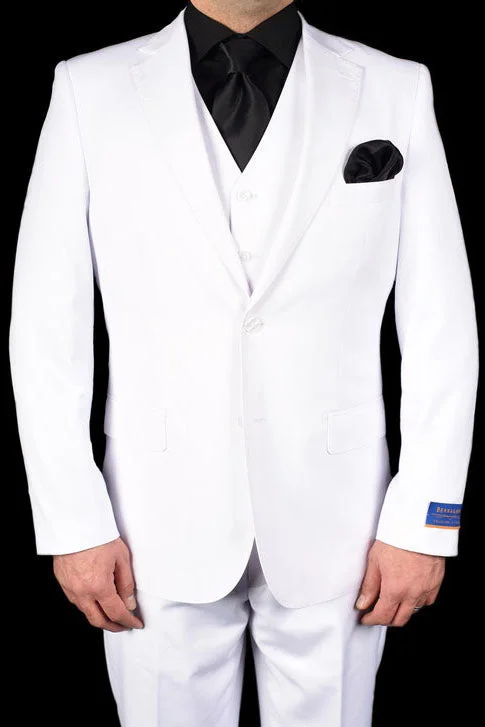 Men's luxury grey tuxedo with bowtie -Berragamo "Napoli" Solid White 2-Button Notch Suit