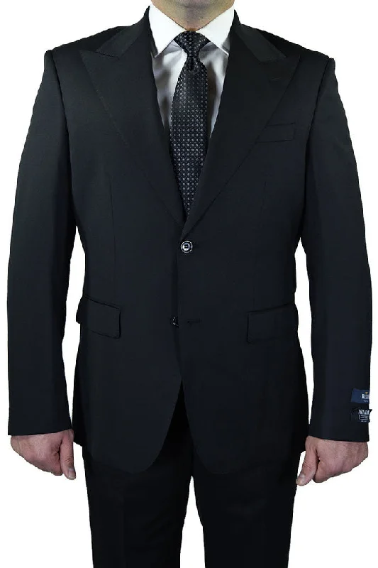 Men's office tuxedo jacket for evening events -Berragamo Solid Black 2-Button Peak Suit