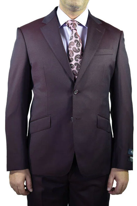 Men's slim fit tuxedo for business meetings -Berragamo Solid Plum 2-Button Notch Slim Fit Suit