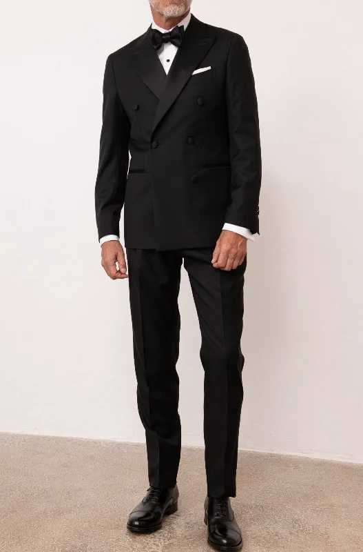 Men's slim fit tuxedo for dinner party guests -Black double breasted tuxedo - Made in Italy