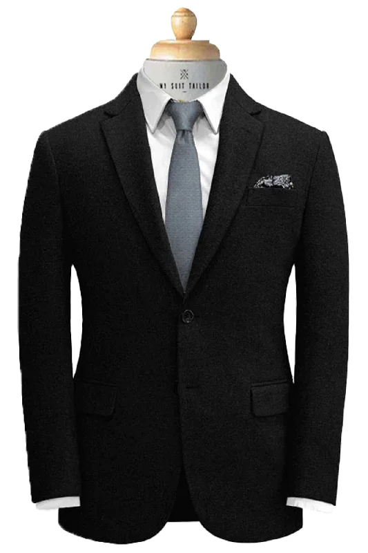 Men's classic navy tuxedo with satin finish -Stylish Black Flannel Suit - Warm, Soft, and Perfect for Winter