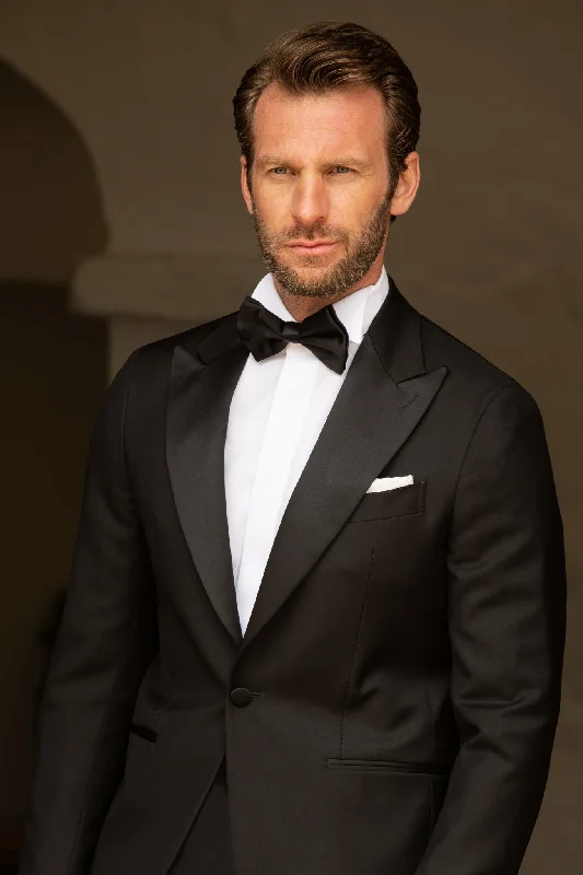 Men's designer black tuxedo for dinner event -Black tuxedo - Made in Italy