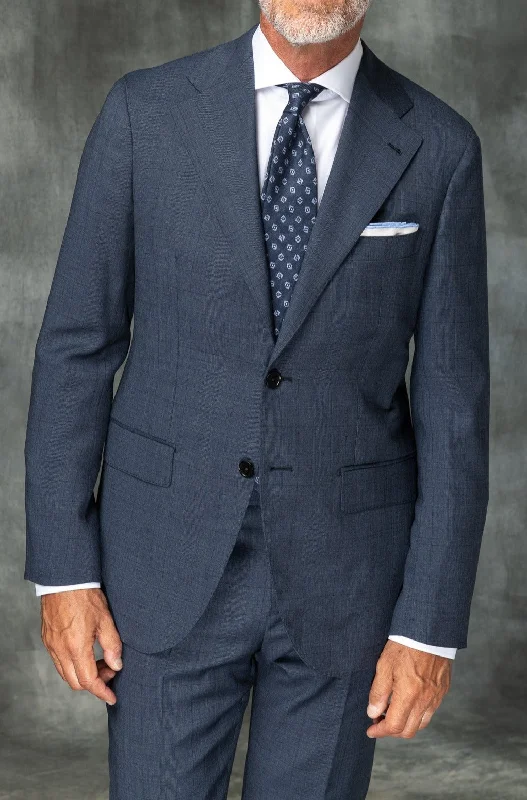 Men's navy tuxedo rental for special events -Blue Avio Prince of Wales Full Canvas suit in Loro Piana Wool - Made in Italy