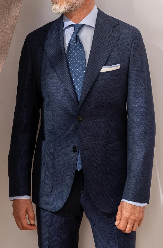 Men's luxurious grey tuxedo for office event -Blue birdseye suit - Made in Italy