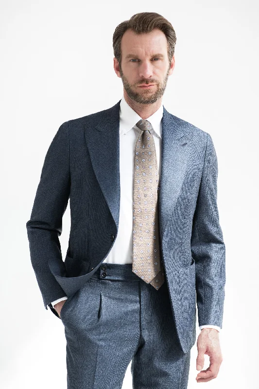 Men's tailored tuxedo for evening events -Blue houndstooth suit "Soragna Capsule Collection" - Made in Italy