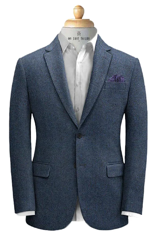 Men's designer wedding tuxedo with satin finish -Classic Blue Herringbone Tweed Suit - Timeless Style and Craftsmanship