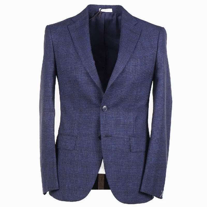 Men's slim fit tuxedo with satin finish for dinner -Boglioli Woven Check Wool Suit