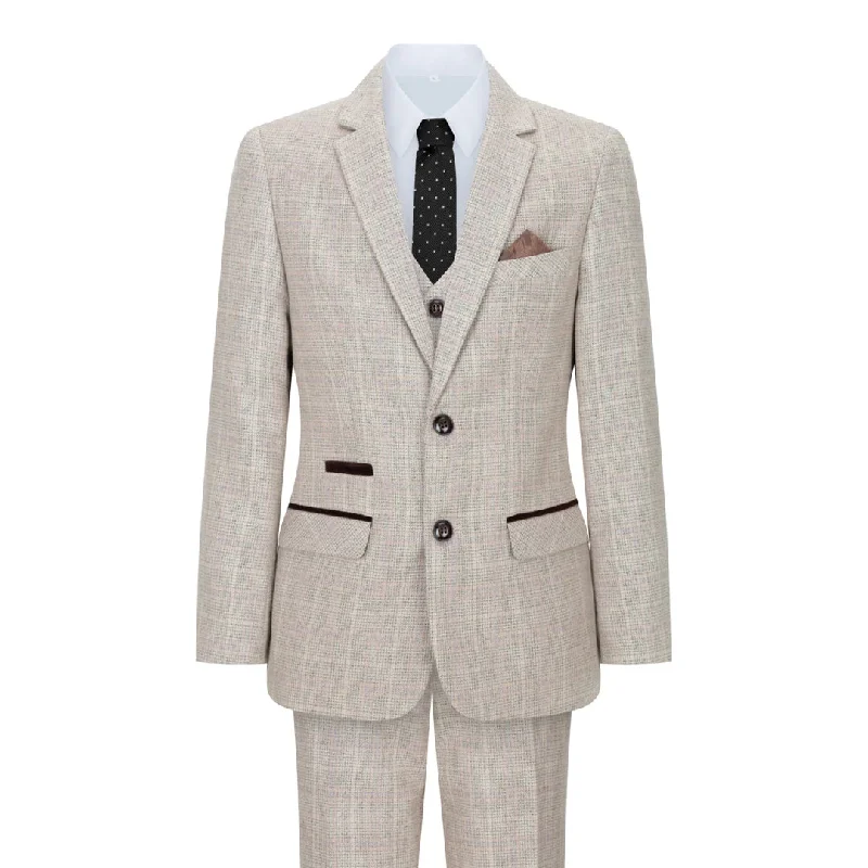 Men's premium tuxedo with bowtie for wedding -Holland - Boys Check Tweed Beige Brown 3 Piece Suit Wedding Classic