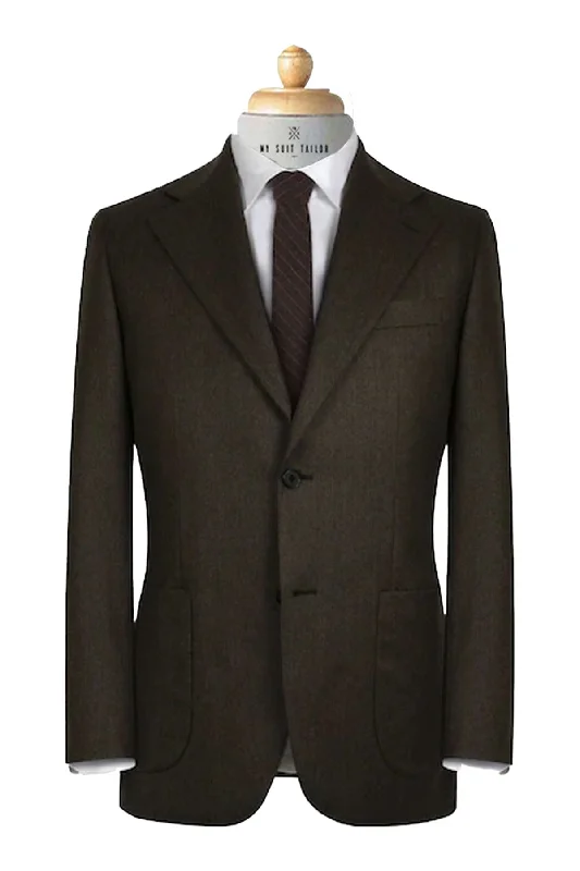 Men's navy tuxedo with satin collar -Classic Brown Flannel Suit - Vitale Barberis Canonico