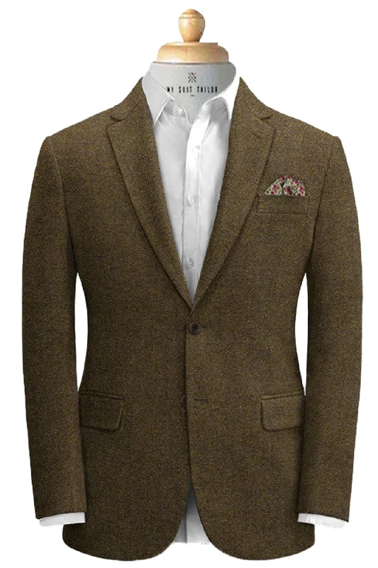 Men's formal tuxedo jacket for wedding events -Cool Brown Herringbone Tweed Suit - Classic Style with a Modern Twist