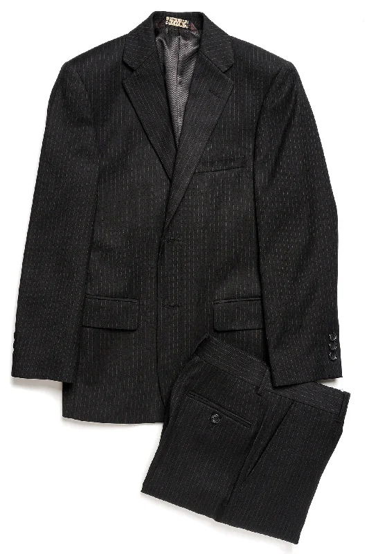 Men's wool tuxedo jacket with satin lapels -Caravelli Black Tonal Stripe Suit