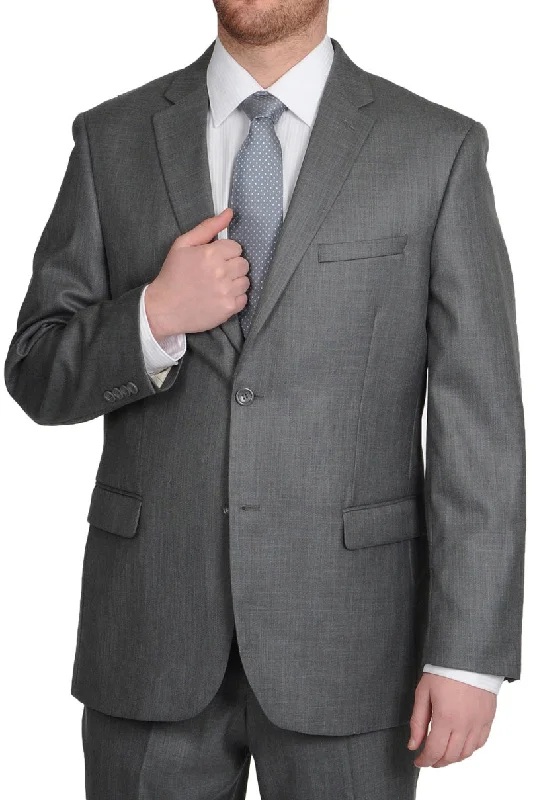 Men's navy tuxedo jacket with satin lapels -Caravelli Grey Sharkskin Suit