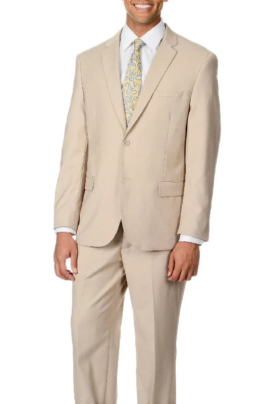 Men's wool tuxedo jacket with satin lapels -Caravelli Solid Beige Suit