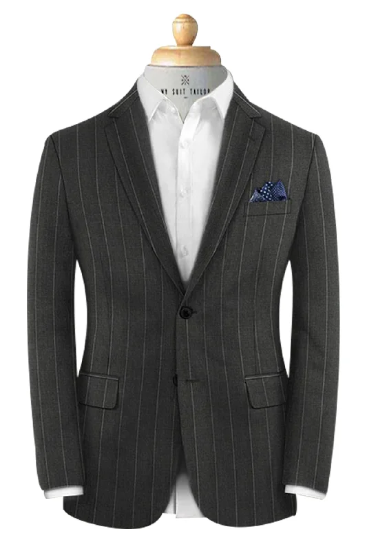 Men's tailored wool tuxedo for dinner -Charcoal Bold Stripe - Italian Suit