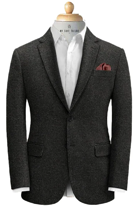 Men's designer wool tuxedo jacket for event -Classic Charcoal Flannel Suit - Warm, Soft, and Perfect for Winter