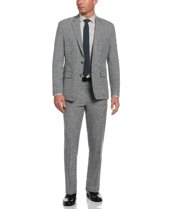 Men's slim fit tuxedo for formal dinner party -Classic Grey Stretch Plaid Suit