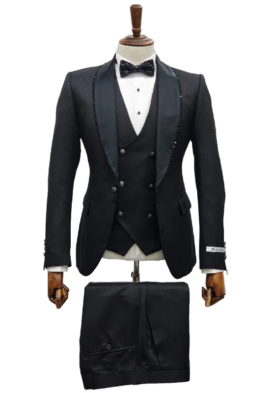 Men's premium business tuxedo with satin finish -GT1SXT+V-2115 Black