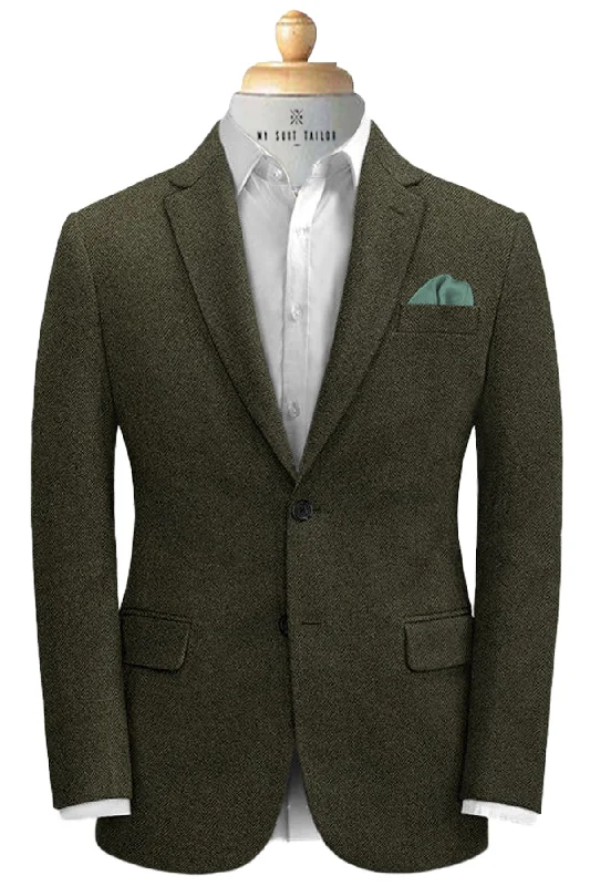 Men's slim fit designer tuxedo for wedding guests -Dark Green Tweed Suit