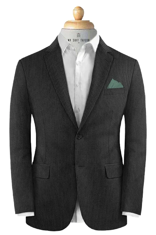 Men's slim fit grey tuxedo with satin lapels -Dark Grey Narrow Stripe - Italian Suit