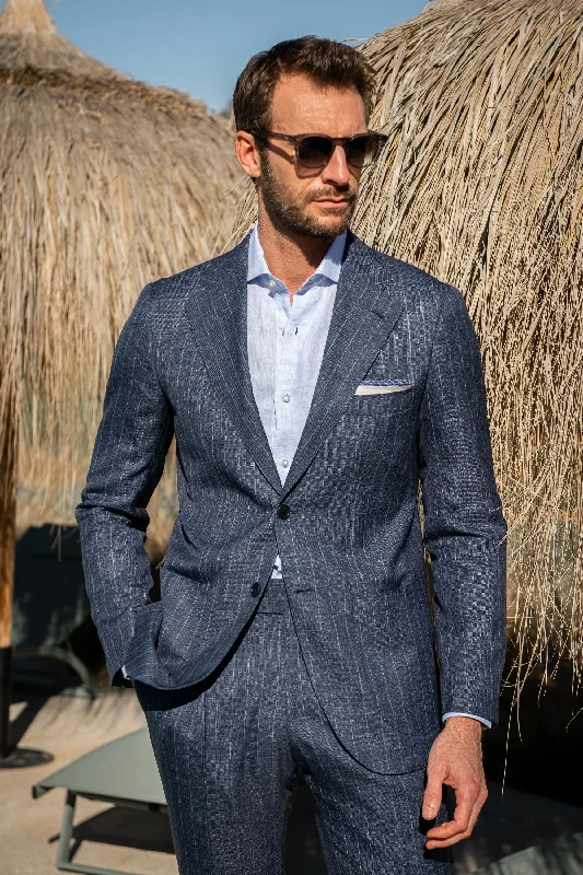 Men's luxury tuxedo for evening event -Denim striped wool suit - Made in Italy