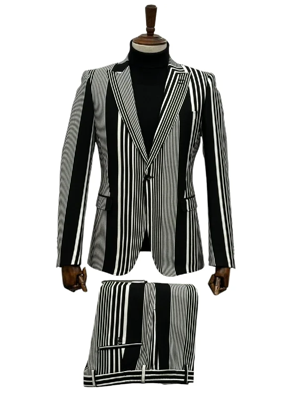 Men's luxury black tuxedo jacket with satin collar -Giovanni Testi 1 Button Peak Lapel suit GTRVL1P-2751  BLK/WHITE