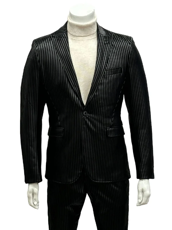 Best men's tuxedo for high-class events -Giovanni Testi 1 Button Peak Lapel suit GTRVL1P-4208 BLACK