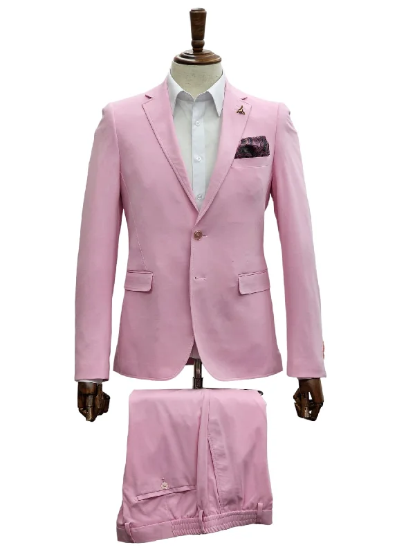 Men's wool tuxedo for office dinner -Giovanni Testi Traveller Suit GTRVL2N-01 PINK