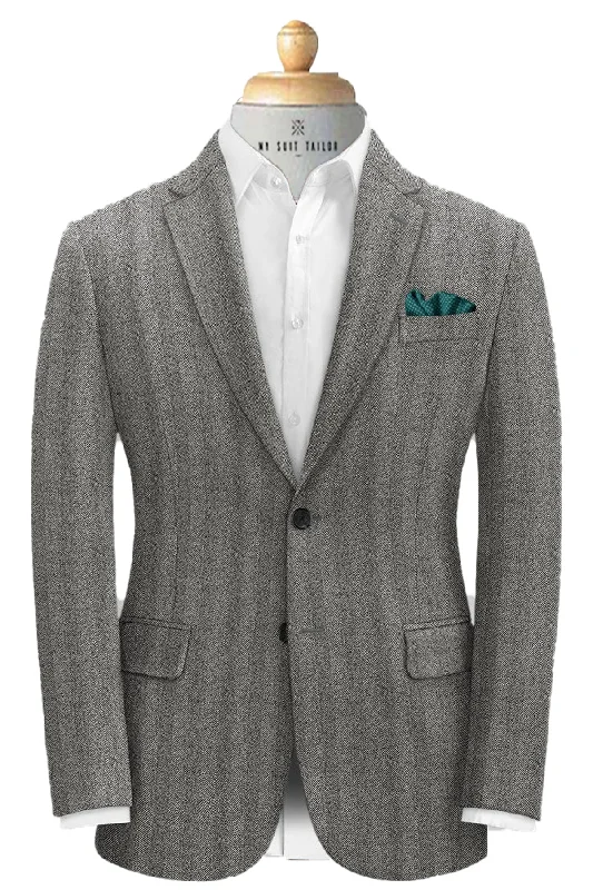 Men's elegant black tuxedo for formal event -Grey Herringbone Tweed Suit