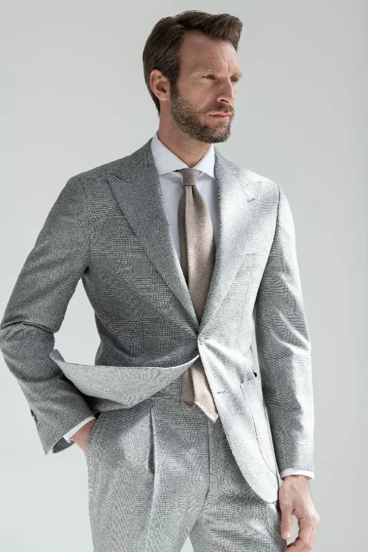 Best tuxedo jacket for men's office event -Grey Prince of Wales suit "Soragna Capsule Collection" - Made in Italy