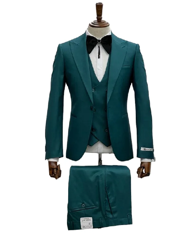 Men's designer navy tuxedo jacket for business -Giovanni Testi 1 Button 3 piece slim fit suit GT1PA+V-1501 GREEN