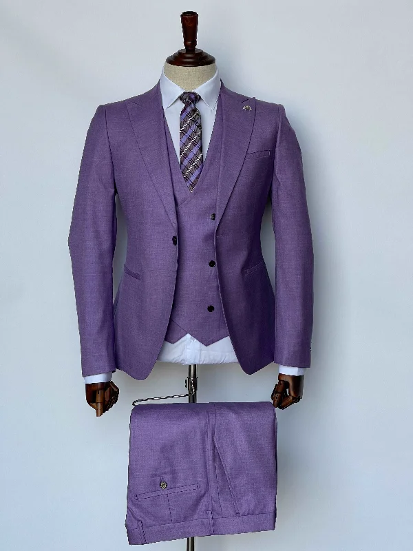 Best men's tuxedo for high-end events -Giovanni Testi 1 Button Peak Lapel 3 piece Lavender Slim Fit Suit GT1PA+V-1501 LAVENDER