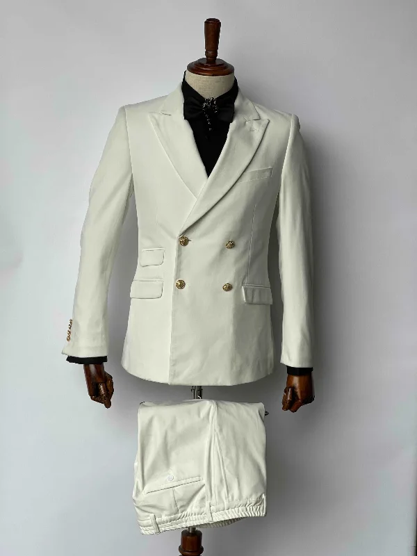 Men's premium wool tuxedo for wedding guests -Giovanni Testi 4 on 2 White Stretch Velvet Suit GT4DB-1925 WHITE