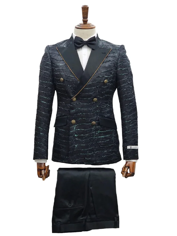 Men's business tuxedo jacket for office wear -GT6DBT-6336 Black-Green