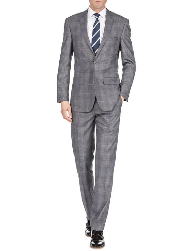 Men's designer wedding tuxedo with satin finish -Men's Harrogate Windowpane Slim Fit 2PC Suits