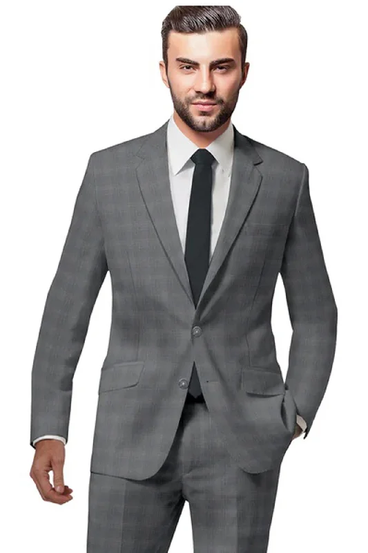 Men's tailored navy tuxedo for office event -Light Grey Plaid Suit