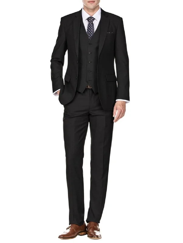 Men's designer wool tuxedo jacket for event -Men's Signature 3-Piece Slim Fit Suits (Black, Navy, Charcoal)