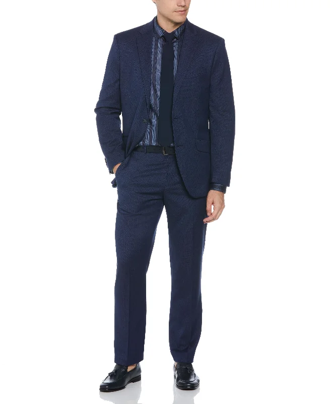 Men's formal tuxedo jacket for special occasions -Machine Washable Deep Navy Textured Suit