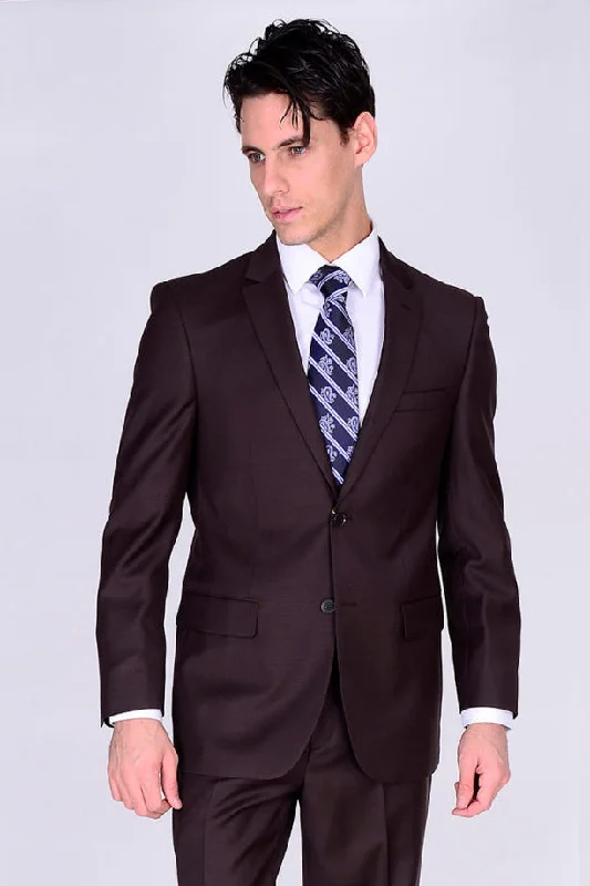 Men's tailored navy tuxedo for office dinner -Mantoni Solid Brown Suit