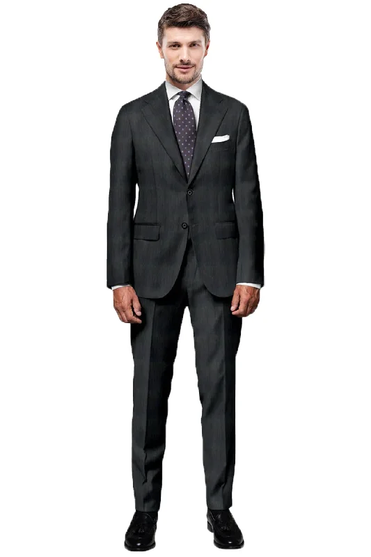 Men's business tuxedo jacket with satin collar -Grey Herringbone Suit-Vitale Barberis Canonicco