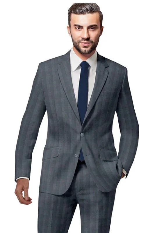 Men's custom black tuxedo for dinner party -Medium Grey Plaid Suit