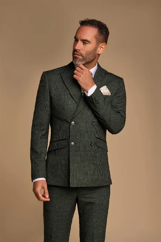 Men's slim fit tuxedo jacket for office event -Men's Blazer Olive Green Double Breasted Tailored Fit Suit Jacket