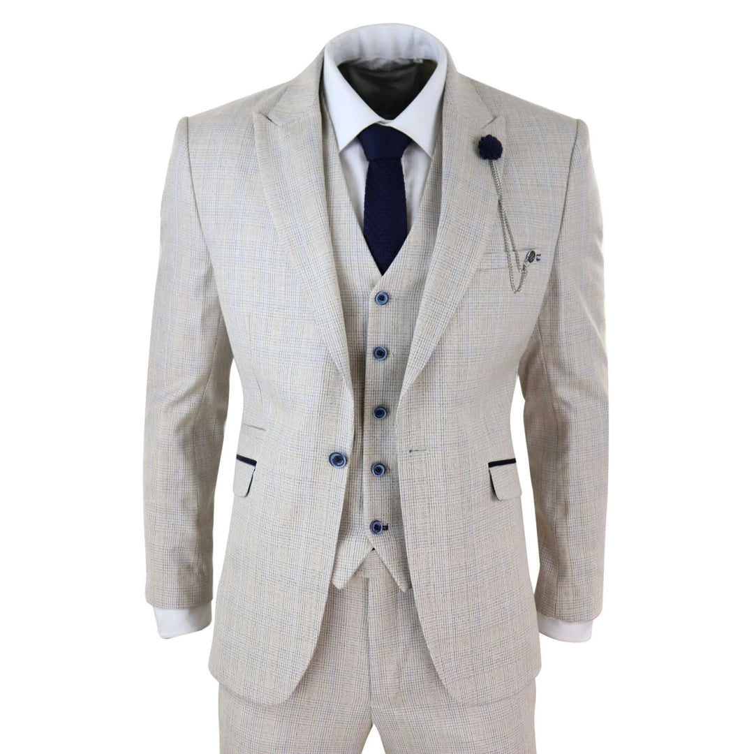 Men's luxury tuxedo for office gala -Caridi - Men's Boys 3 Piece Suit Tweed Cream Black Wedding